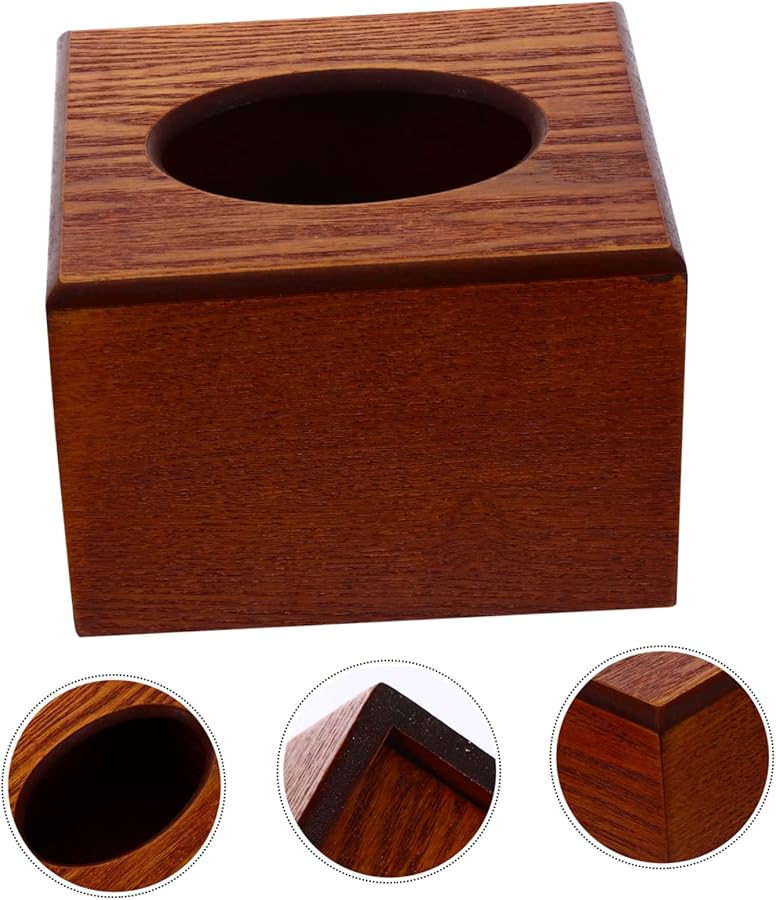 Wooden Tissue Box Holder Rustic Modern Fluted Tray Rectangular Storage Brown - Image 3